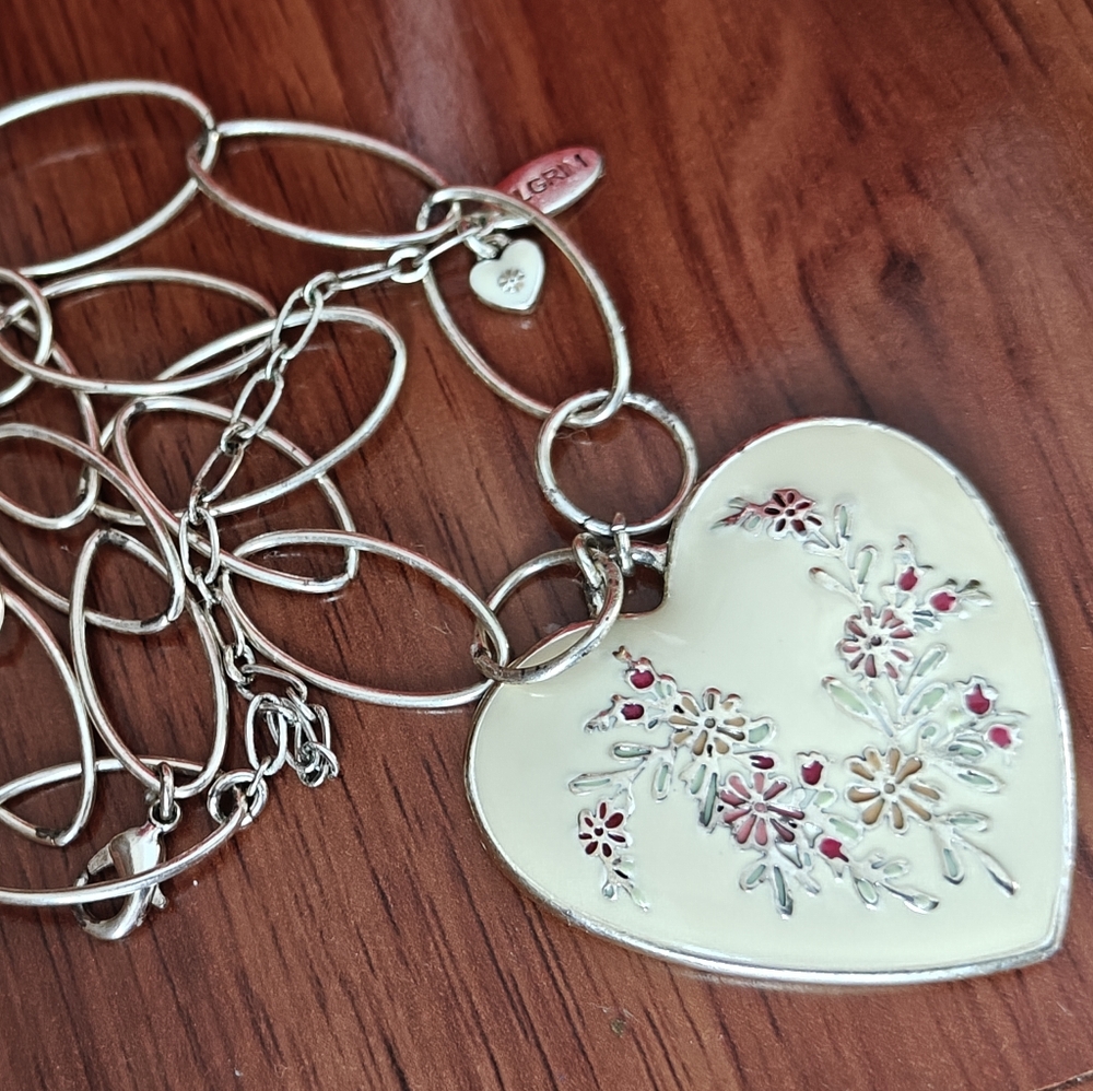 Danish Design Pilgrim Large Two Sided Heart Pendant Necklace Silver Tone - Picture 5 of 15